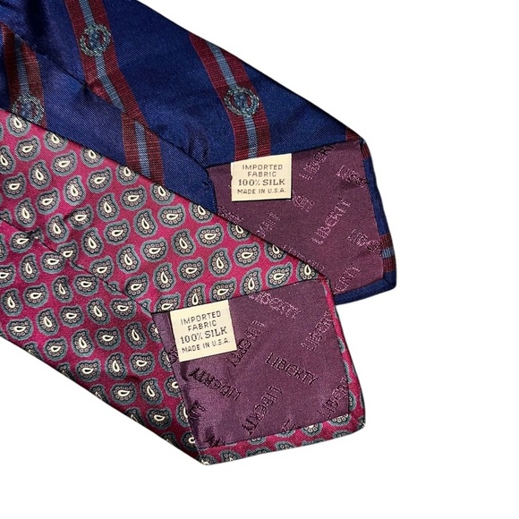 VTG Liberty of London x2 Silk USA Burgundy & Blue Striped Paisley Designer Ties - Picture 7 of 7